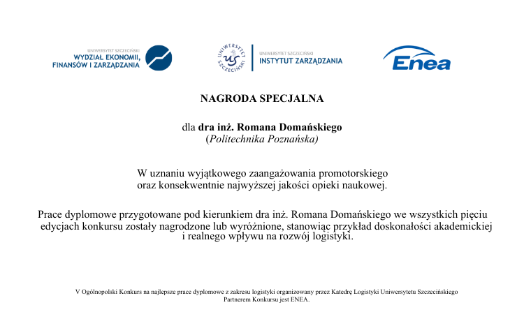 Nagroda specjalna dla dr inż. Romana Domańskiego