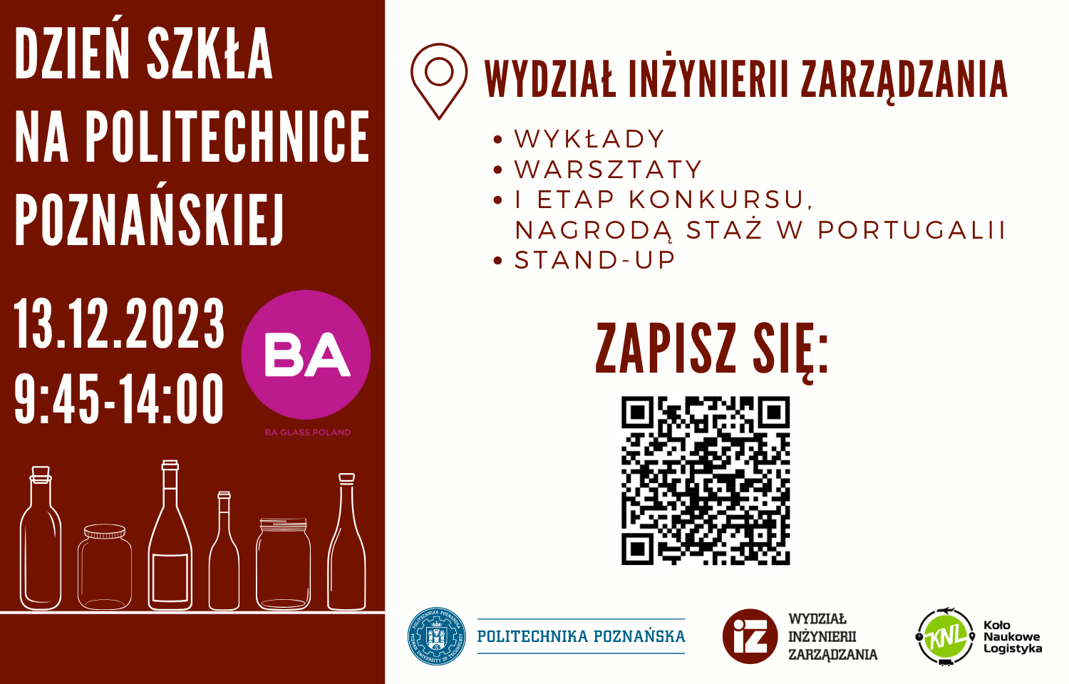Plakat promujący dzień szkła na politechnice poznańskiej
