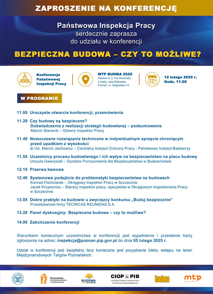 zaproszenie na konferencję "bezpieczna budowa - czy to możliwe" wraz z programem 