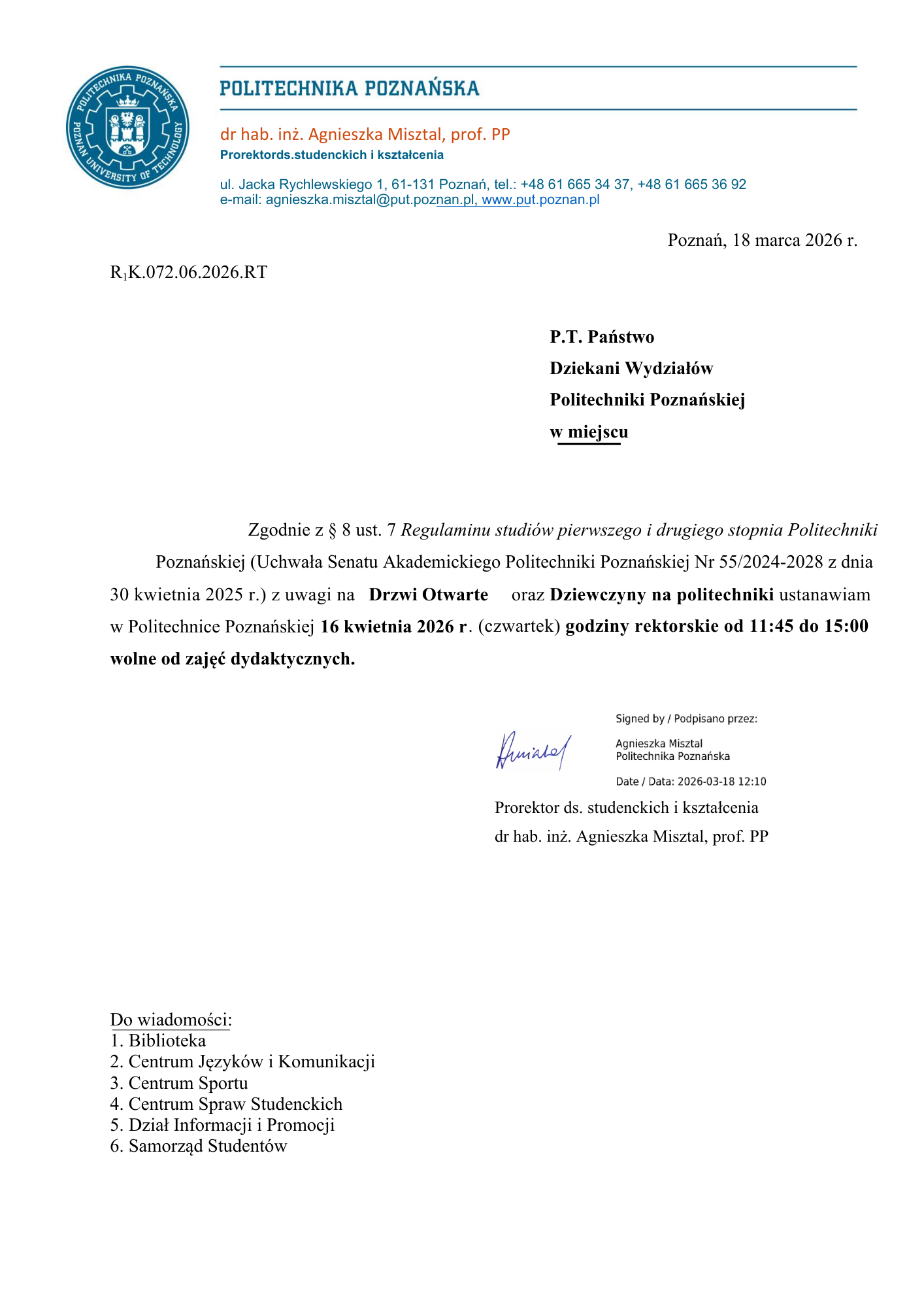 Informacja dot. godzin rekrotskich 16 kwietnia 2026