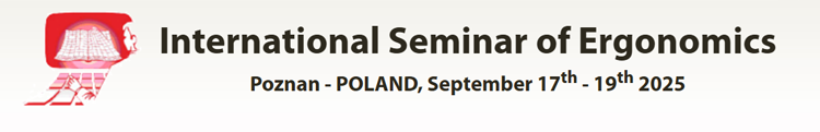 Grafika na jasno-szarym tle napis International Seminar of Ergonomics pod spodem napis Poznan - POLAND, September 17th - 19th 2025