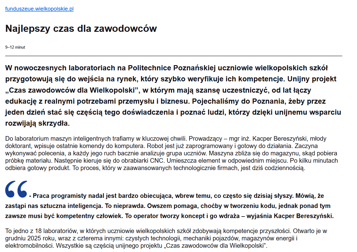 artykuł "Najlepszy czas dla zawodowców" - cz. 1