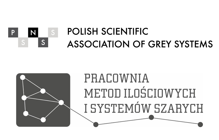 Plakat zawierający logo "Polish scientific association of grey system" i "Pracowni metod ilościowych i systemów szarych"