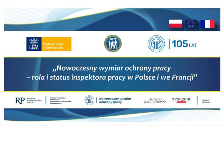 Plakat promujący konferencję „Nowoczesny wymiar ochrony pracy –rola i status inspektora pracy w Polsce i we Francji”