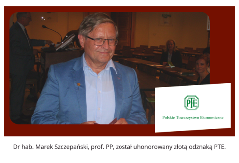 Zdjęcie dr hab. Marka Szczepańskiego z logo PTE