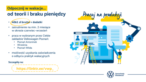 Plakat promujący pracę wakacyjną w Volkswagen Poznań