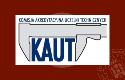 Logo Komisji Akredytacyjnej Uczelni Technicznych na brązowym tle