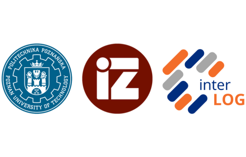 Loga organizatorów konferencji INTERLOG2024. Od lewej logo Politechniki Poznańskiej, logo Wydziału Inżynierii Zarządzania i z prawej logo konferencji InterLOG