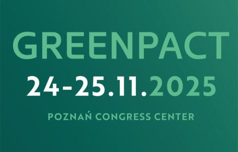 kafelek w kolorze butelkowym zielonym z napisem greenpact 24-25.11.2025