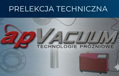 Grafika u góry na niebieskim tle "Prelekcja techniczna", poniżej na szaro-stalowym tle napis APVacum