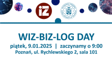 Kafelek z napisem wiz biz log day, u góry grafika z logo wydziału inżynierii zarządzania i politechniki poznańskiej